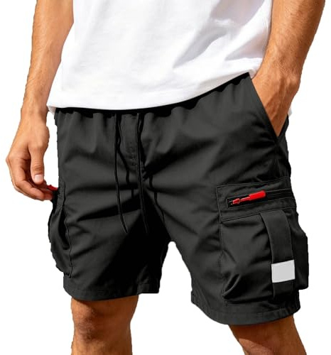 Pantalones Cortos Hombre Cargo Shorts Trabajo Casual Elástico con Múltiples Bolsillos Cremallera Playa Senderismo Verano Pantalon Corto Deportivo Trekking Camping Running y Deporte