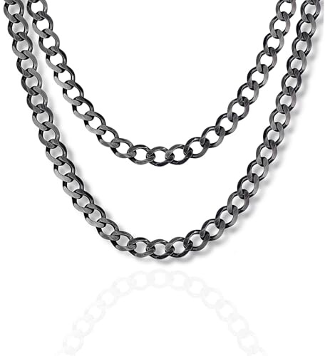 STERLL Collar Para Hombre De Plata 925 Con Acabado Oxidado Y Cadena Panzer 55cm