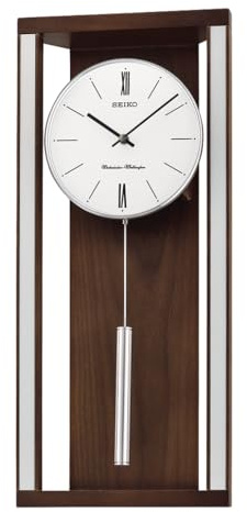 Seiko Clock with White Face Wooden Back with Pendulum QXH068B