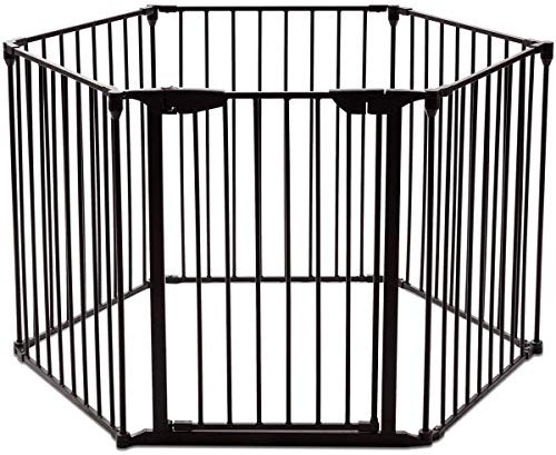 COSTWAY Barrière de Sécurité pour Enfants ou Animaux de Compagnie, Clôture de Cheminée en Acier, Pare-Feu de Cheminée à 6 Pans, Chauqe Pièce 61 x 74 CM (Noir)