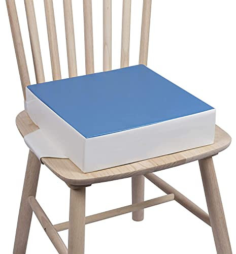 Sitzerhöhung Stuhl Kind Kalawen 32 x 32 x 8 cm Sitzkissen Kinder für Baby PU Waschbar Tragbare Sitzerhöhung mit 2 Sicherheitsschnalle Gurte Kindersitzkissen Blau