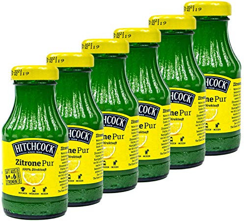 Hitchcock - 6er Pack Premium Zitronensaft Zitrone Pur 100% Direktsaft - Saft aus ca. 6 Zitronen in 0,2 Liter Glasflasche