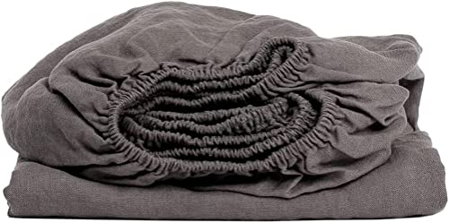 My Linen Home Spannbettlaken aus 100% Stonewashed Leinen Dunkelgrau, 180x200cm I Kontinuierlich elastischer Saum I Temperaturregulierend und Atmungsaktiv I Sanft, weich selbst zur empfindlichsten Haut