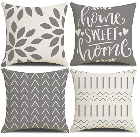Homefeelzydys Cushion Covers,Cushion Covers 40 x 40 set of 4 Grey Square Throw Pillow Case cushion covers 16x16 4Pack For Outdoor Patio Garden Blench Living Room Sofa Farmhouse Decor