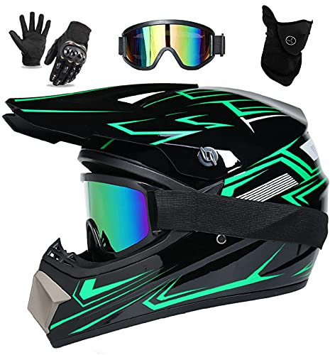 UIGJIOG Downhill Motorradhelm Kinder, Helm Set Herren ATV Motorradhelm D.O.T Zertifizierter Helm Mit Brille Handschuhe, Integralhelm MTB Inklusive 4 Größen Helmfutter,B