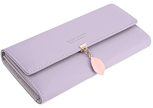 ANYWN Geldbörse Damen Gross, Lang Portemonnaie, Elegant Damen Geldbeutel mit Kartenfächer und Kleingeldfach HellLila