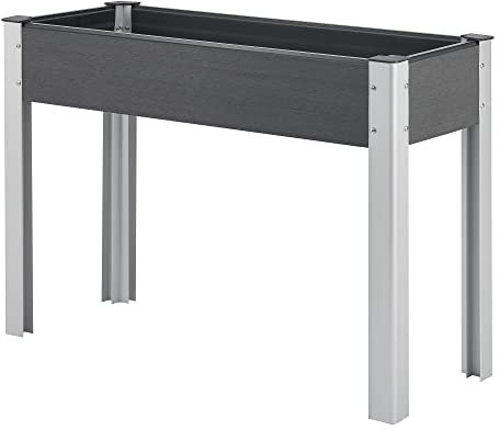 Potager Surélevé Grande Taille Jardinière Bac á Fleurs sur Pied Extérieur à Fond Grillagé Plantation Résistant Jardin Balcon Terasse Design Aluminium Bois Composite 100 x 40 x 75 cm Gris Foncé