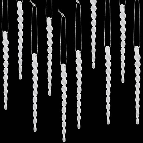 50 Pcs Tree Icicles for Christmas Plastic Xmas Ornaments Twisted Christmas Tree Icicle Hanging Decoration for Winter Holiday Xmas Party Wedding(5.9 Inch,White)