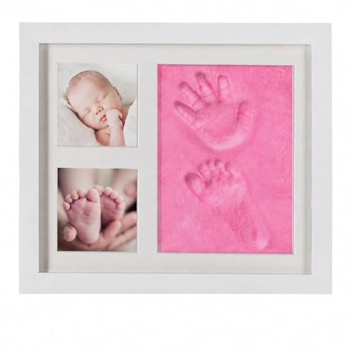 Cadre photo pour bébé Set d'empreintes - de mains et de pieds & photos ; set cadeau pour naissane, baptême, baby party etc. 3 pièces blanc (encre)
