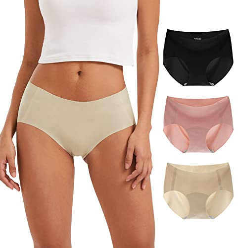 INNERSY Culotte Femme sans Couture Nylon Slip Invisible, M,Beige/Rose/Noir