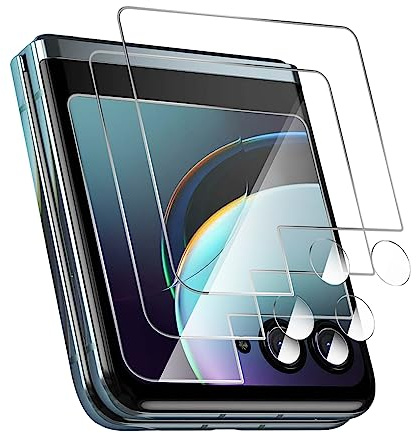 GIOPUEY Härdat glas kompatibelt med Motorola Razr 40 Ultra, 2-pack skärmskydd + 2-pack kameraskydd, 9H, inga bubblor, repbeständigt (genomskinlig-A)