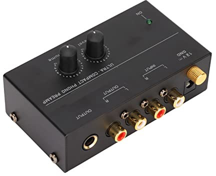 Préampli à Faible Bruit et Facile à Utiliser avec Réglage du Gain, Sortie 2 V, Préamplificateur de Platine Vinyle Sensible pour Tourne-Disque, Noir, Préampli Phono 100 à 240 V