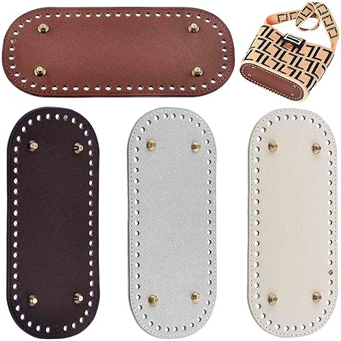 Itian 4 Piezas Bases para Bolsos de Crochet, Almohadilla Inferior de Bolso, Cojin Inferior Cuero con Agujeros, Bolsas Ganchillo Base, para Accesorios Hechos a Mano del Bolso DIY