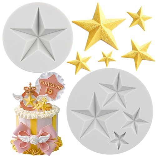 MYPRACS Set di 2 stampi in silicone a forma di stella a cinque punte, per decorare torte, cupcake, caramelle, cioccolato, pasta di gomma, pasta polimerica
