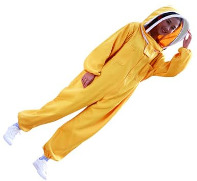 DSOUWEH Imkeranzüge für Imker Enthusiasten, leichte und tragbare Outdoor Baumwolle, Ganzkörper Imkerkleidung aus Baumwolle, Gelb, L
