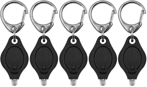 Namvo 5 Pack Mini LED Flashlight Keychain Ultra Bright Key Ring Light Torch with Spring Carabiner (Black)