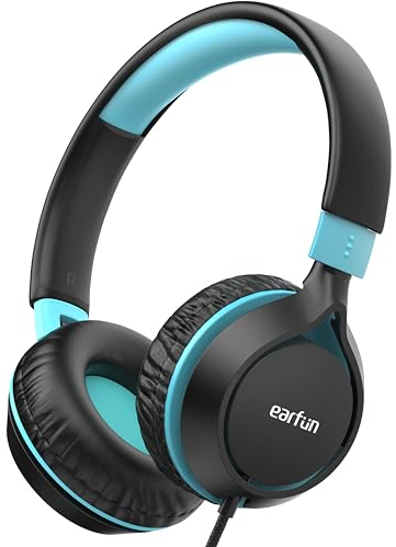 EarFun Kinder Kopfhörer, Kopfhörer Kinder mit Kabel, 85dB Lautstärkenbegrenzer, Superleicht, Faltbarer, Einstellbar, Stereoklang, 90 Grad drehbarer, On-Ear Kinderkopfhörer für Schule/Tablet, Schwarz