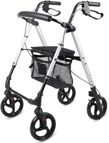 alluminio Rollator,Deambulatore Rollator Pieghevole,deambulatore da esterno,Deambulatore per Anziani con 4 ruote,Per esterno e interno A