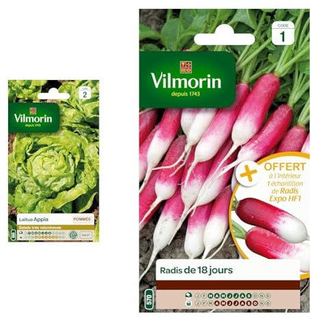 Vilmorin 3600142 Pack de Graines Laitue Pommée Appia & 3882041 Radis, Rouge, 90 x 2 x 160 cm
