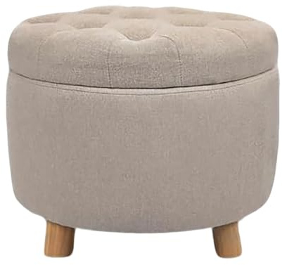 CLATINA Modern Round Storage Ottoman Foot Stool, Button Tufted Pouf Ottoman Foot Rest with Padded Seat 180KG, Vanity Stool with Removable Lid Storage for Living Room, Bedroom, Makeup Room, Beige