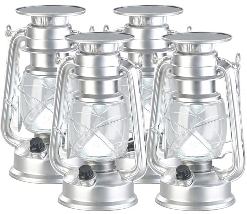 Lunartec Solar-Laternen Camping: 4er-Set Dimmbare High-Power Solar-LED-Sturmlampe, 200 lm, 3 W, silbern (Outdoor-Lampen, Zeltlicht, Tischleuchte Batterie)