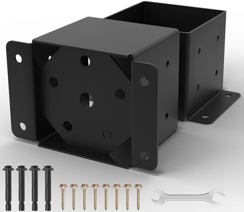 6x6 Post Base, Heavy Duty Post Anchor Base, Inner Size 5.6x5.6 Inch, 13 Gauge Thick Solid Steel Fence Post Brackets, Rust-Proof Black Powder-Coated for Pavilion Porch Railing Pergola(2 Pcs)