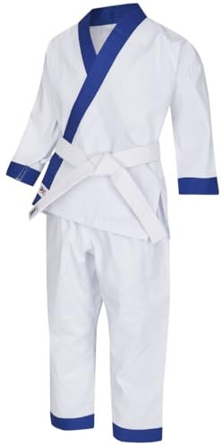 Taekwondo Anzug BUDO KIDS weiß-blau, Kinderanzug als Set (Traditionelle Jacke, Gummibund Hose, weißer Gürtel)