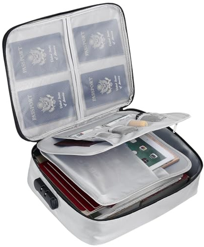 Lyxtiorn Caja de Documentos Ignífuga e Impermeable A4 Carpeta Organizadora para Certificados Papeles Importantes Maletín Seguro con Candado