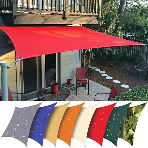 HQQMNY Awning with D-Ring, Waterproof Sun Protection, Weather Protection, rectangle-1mx1m Oxford Fabric, 180 g/m², 95% UV Protection for Balcony, Patio, Garden, Patio -red