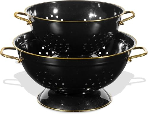 beifeier Metal Colander Set - 3.5 & 5 Quart, Colander for Kitchen with Handle and Base, Kitchen Essential Strainer for Draining Pasta Fruits Vegetables, Dishwasher Safe (LightBlack)