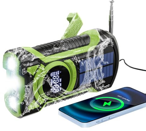 Radio de Survie d'urgence Rechargeable 5 000 mAh, étanche IPX5, Radios Portable FM/AM, Solaire d'urgence avec Manivelle, Idéale pour Les Urgences, Les Pannes de Courant et Le Bluetooth Domestique