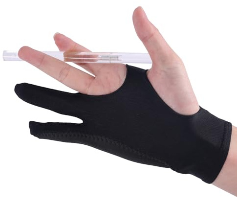 Black Drawing Glove, 3-Layer Palm Rejection Digital Art Glove Right Hand and Left Hand Two-Finger Artist Gloves Graphic Tablet Accessories for Sketching Painting