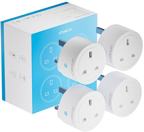 UPXNBOR Smart Plug Wi-Fi Outlet, Works with Alexa & Google Home, Wireless Smart Socket with Energy Monitoring, Timer & App Remote Control, Device Sharing, 2.4GHz Wi-Fi Only, 13A (4 Pack)