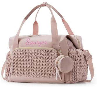 Borsa per pannolini con nome personalizzato per mamma, organizer per passeggino, borsa per la maternità di grande capacità con fasciatoio e tasca isolata, Rosa, L