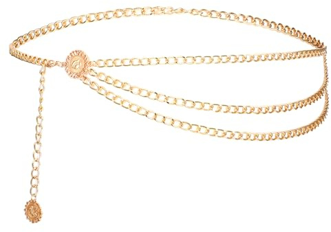 LXUEJIE Mehrschichtiger Taillenkettengürtel Damen, Verstellbare Bauchkette Gold Metallkettengürtel für Damen Kettengürtel Gold für Kleider Jeans