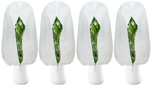 Protezione antigelo in pile per piante, confezione da 4 pezzi, 120 x 80 cm, protezione antigelo da giardino, con cerniera e coulisse, coperture per piante per l'inverno, in pile per orticoltura per