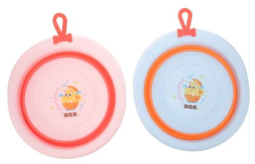 WEKAMOS 2Pcs Folding Wash Basins Cartoon Design Newborn Bath Tub Portable Face Bathtub for Foot and Face Washing Lightweight Basin for Home and Outdoor Use