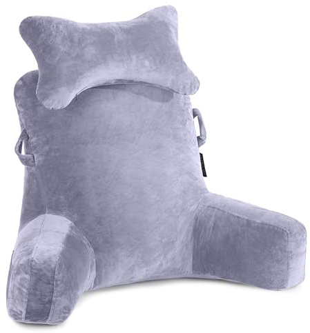 SLIGUY Reading Pillow, Extra Large, 78.7 cm, Bed Rest Pillow with Removable Neck Roll and Arms for Sitting in Bed or On the Couch, Backrest, for Adults, for Reading, TV, Grey