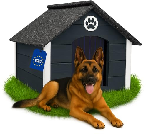 Outentin Hundehütte Outdoor Isoliert - Hundehaus für Große Hund - Winterfest und Wetterfest - Hunde Haus für Draußen mit schrägem Dach - Stabile Villa und Moderne Design - 103 x 90 x 70cm-Grau