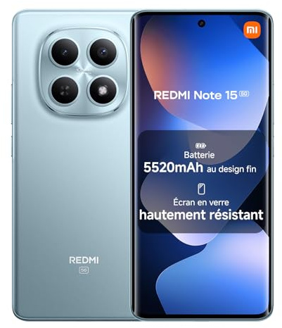 XIAOMI Redmi Note 15 5G, Smartphone 8+256GB, Design ultrasottile, Resistenza IP65, Fotocamera super nitida da 108 MP, Display FHD+ da 6,77, Blu Ghiacciaio, Garanzia 2 anni, Caricatore non incluso