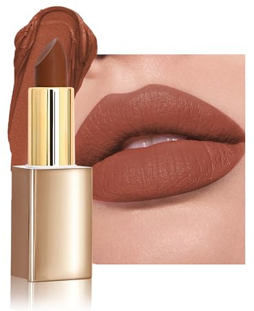 Velvet Matte Lipstick, Orange Brown High Pigmented Lip Tint Stain, Waterproof Long Lasting Cream Lip Gloss, Non-Stick Cup Smooth Tinted Lip Balm, Women's Day Lip Professional Makeup Gift for Women-02