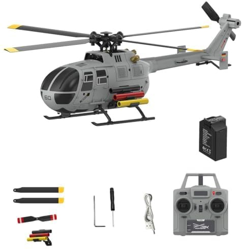 C186S BO105 fjärrstyrd helikopter, 2,4G 6-kanals Flybarless RC Helikopter med Gyro, Altitude Hold, optisk flödesposition, start med en knapp, RC flygplan gåva för vuxna – RTF