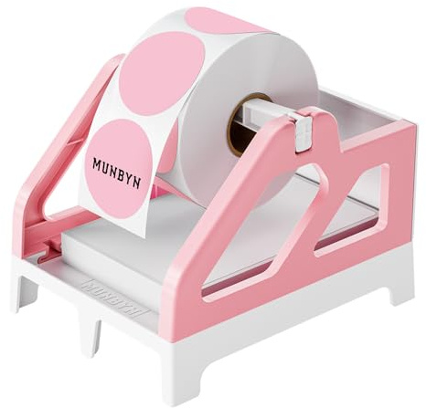 MUNBYN Etiketthållare 2-i-1 för Etikettrulle & Vikta Etiketter, Rosa | 190x143x139 mm, Max Bredd 12 cm, Max Rulldiameter 15 cm, Kompatibel Med Termoskrivare, 5 Delar, Rundade Hörn, Stabil Bas