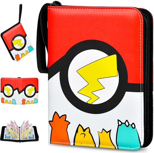 EOPUOZS Album de Cartas Coleccionables, Album para Cartas con Cremallera, Carpeta de Tarjetas de PU Impermeable, Regalo para Niños, 400 Bolsillos, Rojo