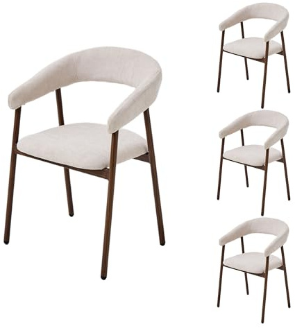 PPkrimnel – Moderna matstolar 4-pack, ergonomiska, klädda med chenille, armstöd och svängt ryggstöd, metallben med träimitation – vardagsrumsstol | Chenille-stoppning, armstöd och böjd baksida, metallben med träådring, kök, matsal, vardagsrum