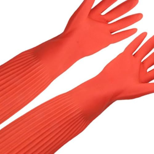 HEEPDD 56 Cm Latexhandskar, Tjocka Slitstarka Handskar för Akvarium och Industriell Användning, Röda Skyddshandskar för Händerna (Röd)