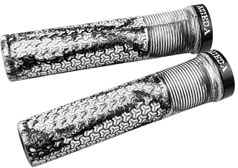 QhgPnt Bike Handlebar Grips, Mountain Bike Grips with Ergonomic with Aluminium Lock Rings, Universal Fit for Bicycle Handlebar Grips,for MTB, Scooter(Black-White)