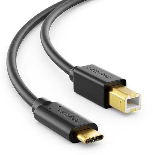 deleyCON 1m USB C Druckerkabel (Für Drucker, Scanner, MIDI) USB-C auf USB-B Kabel, für Epson HP Samsung Canon Brother iPhone 17 16 15 Notebook Tablet PC MacBook