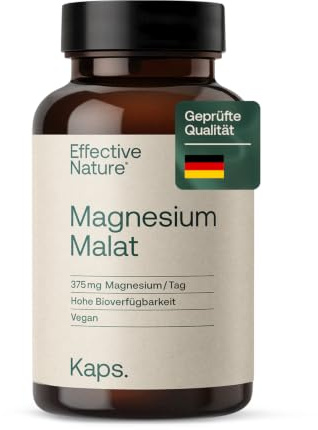 Effective Nature - Magnesium Malat hochdosiert - vegane Magnesium Kapseln - 375 mg - ohne Zusätze