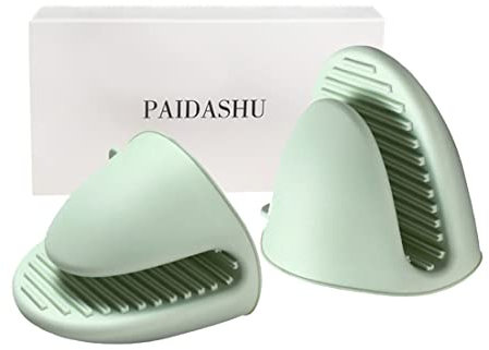 Guanto da forno in silicone spesso, mini guanto da forno resistente al calore, per cuocere, grigliare al barbecue (grigio) (verde)